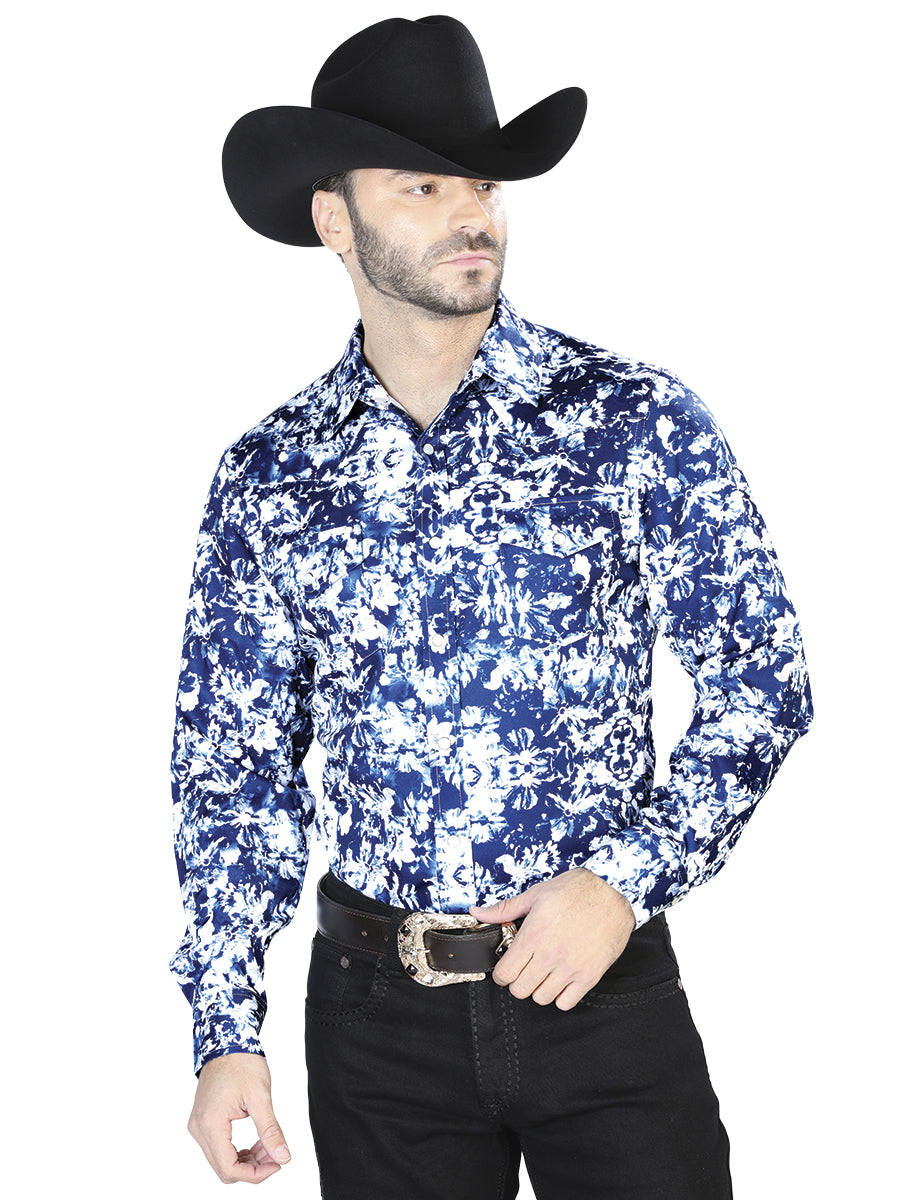 Blue And White Casual Long Sleeve Shirt 44091