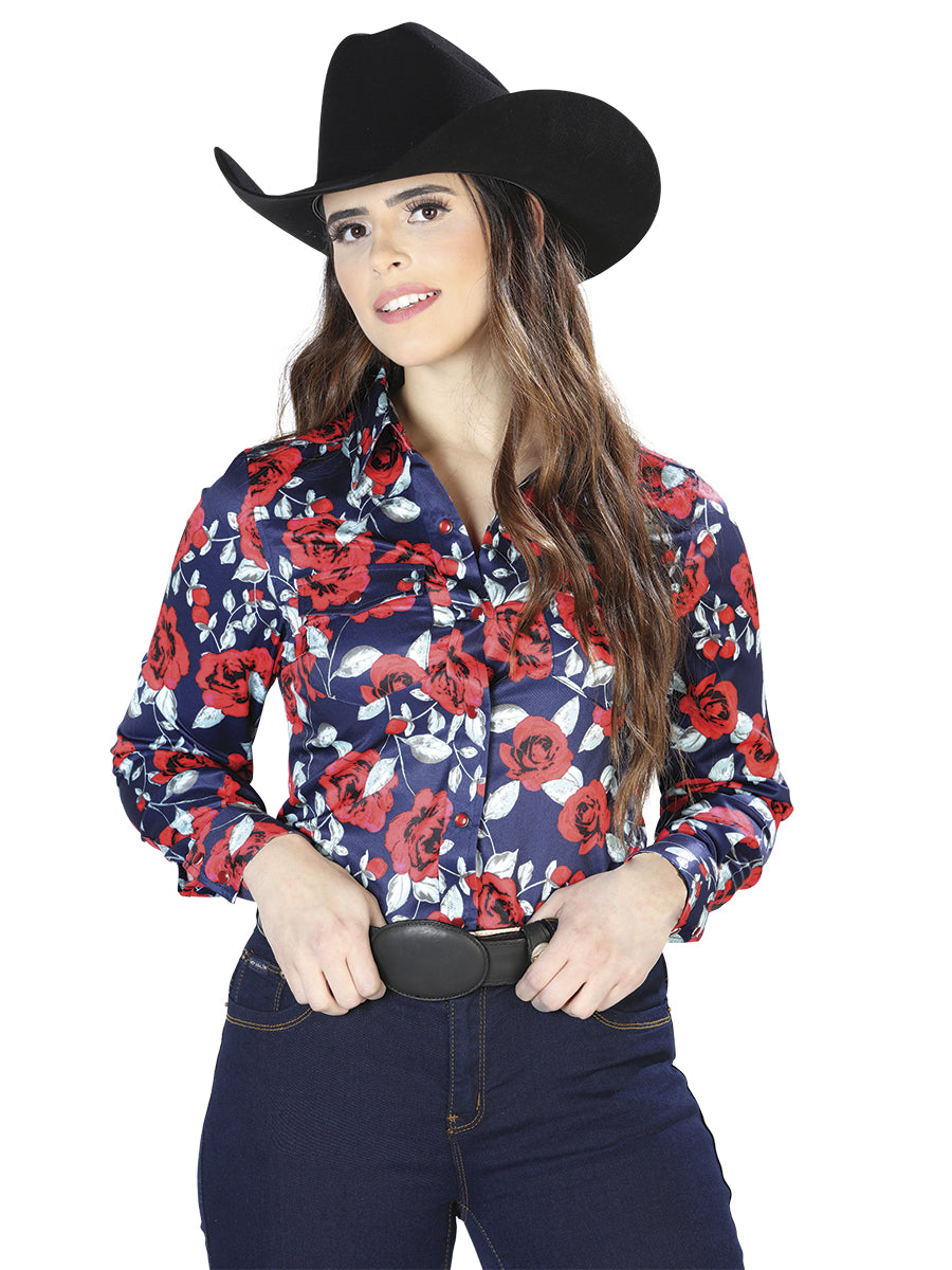 Blue Rose Print Long Sleeve Shirt 44112