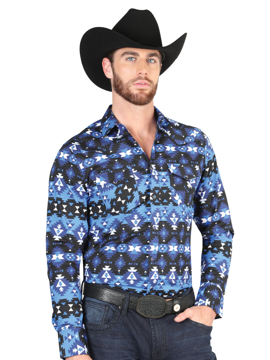 Casual Long-Sleeve Shirt by El General - Blue 44398