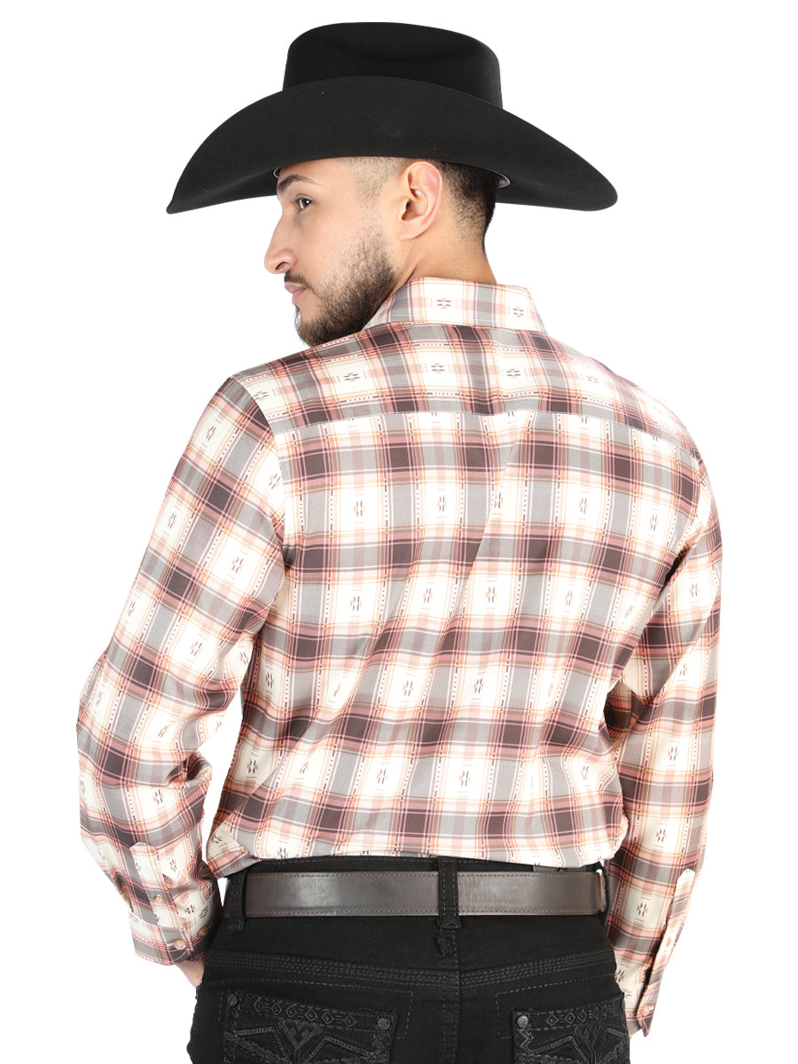 El General - Casual Long Sleeve Shirt - Orange/Beige 44699