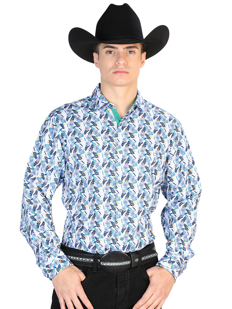 Blue And White Casual Long Sleeve Shirt 126274