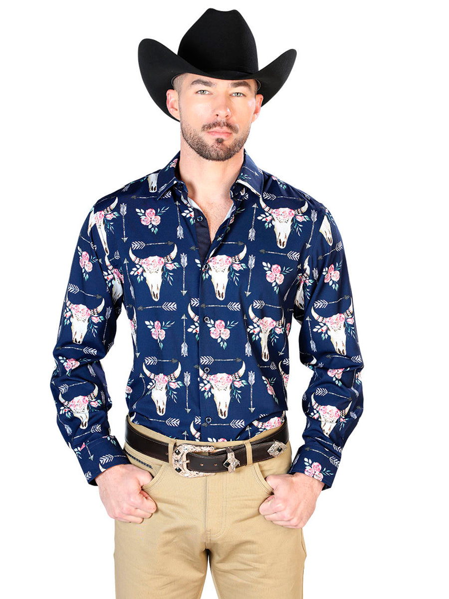Navy Blue Long Sleeve Casual Long Sleeve Shirt 43694