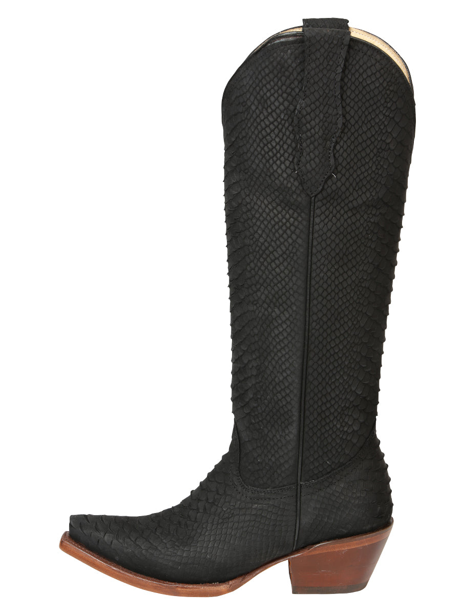 El General Women’s Western Boots Python Print - Black 45791