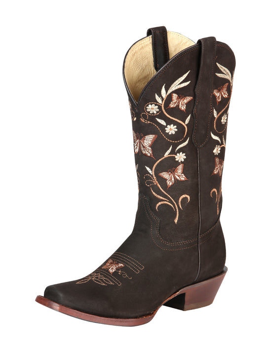 El General Women’s Rodeo Boots - Nubuck Leather - Brown 51227