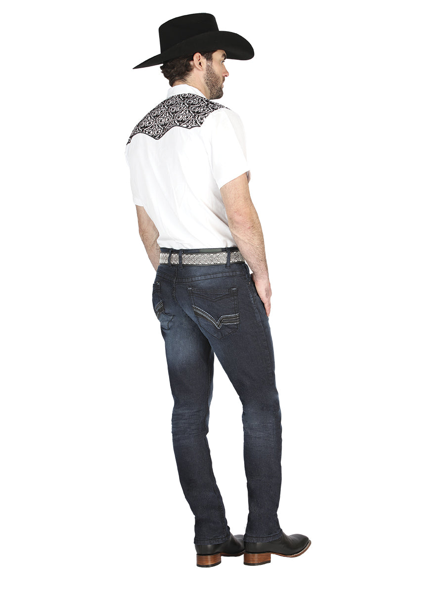 El Norteño Skinny Stretch Denim Pants In Dark Blue 126634