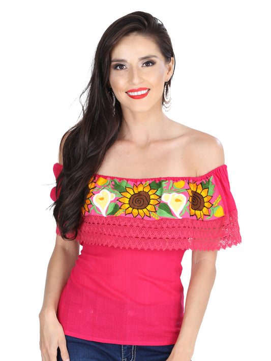 Artisanal Embroidered Blouse 50% Cotton, %50 Polyester Pink  601287